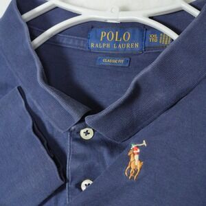Polo Ralph Lauren Polo Shirt Men's 2XL XXL Navy Blue Flesh Pony‎ Classic Fit L/S